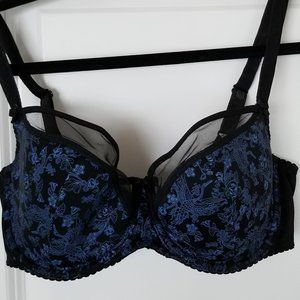 Blue and black Oriental print Bra size 30 G 65 G brand Gaia